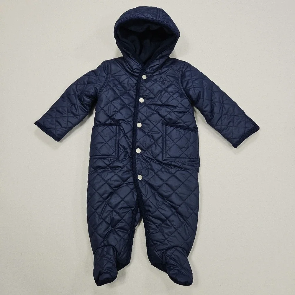 Polo Ralph Lauren‎ 6 Months Navy Blue Quilted Fleece Lined Hooded Barn Bunting